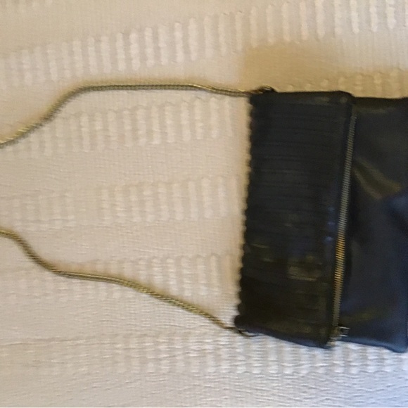 Black leather folded purse with brass colored chain. - Picture 5 of 8
